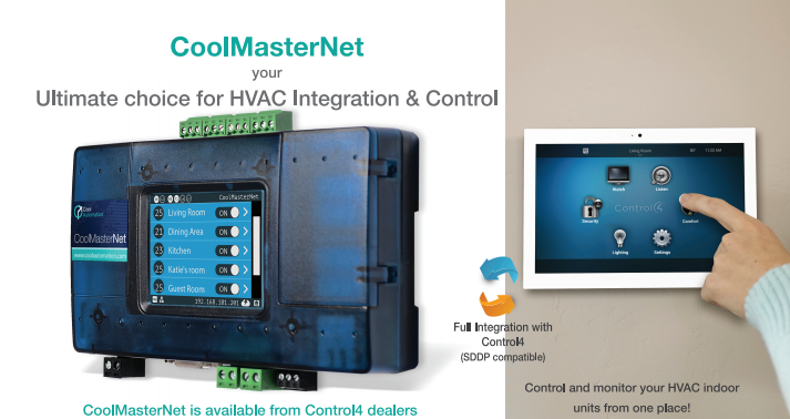 CONTROL4 ADDS COOLMASTERNET HVAC PRODUCTS TO ITS ONLINE STORE FOR DEALERS